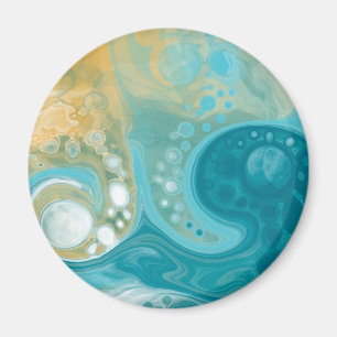 Ocean Blue Waves en Sandy Brown Fluid Art Magneet