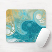 Ocean Blue Waves en Sandy Brown Fluid Art Muismat (Met muis)