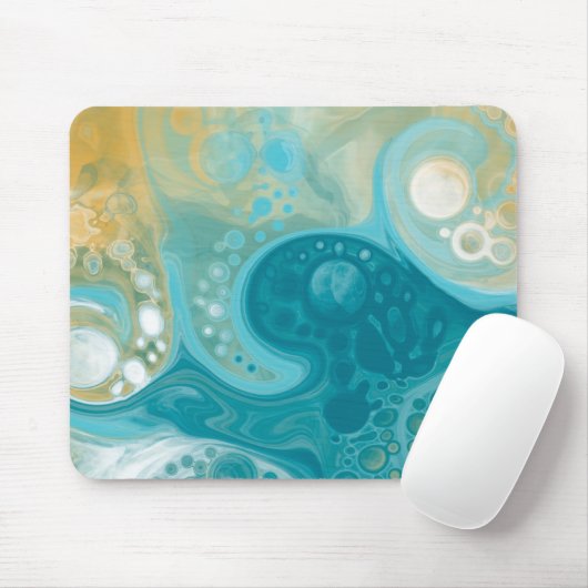 Ocean Blue Waves en Sandy Brown Fluid Art Muismat (Met muis)