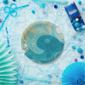 Ocean Blue Waves en Sandy Brown Fluid Art Papieren Bordje (Feest)