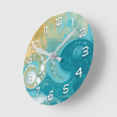 Ocean Blue Waves en Sandy Brown Fluid Art Ronde Klok (Hoek)