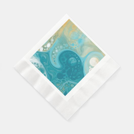 Ocean Blue Waves en Sandy Brown Fluid Art Servet (Hoek)