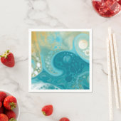 Ocean Blue Waves en Sandy Brown Fluid Art Servet (Insitu)