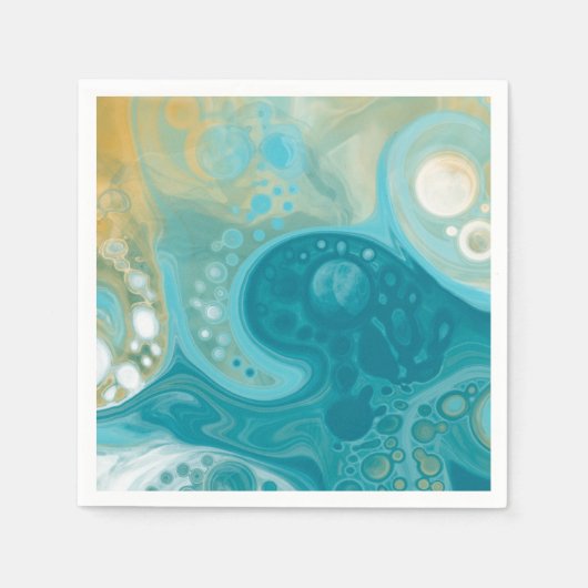 Ocean Blue Waves en Sandy Brown Fluid Art Servet (Voorkant)