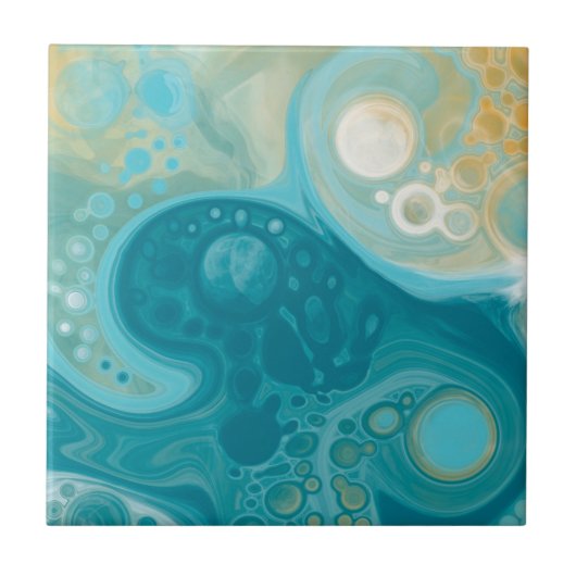 Ocean Blue Waves en Sandy Brown Fluid Art Tegeltje (Voorkant)