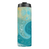 Ocean Blue Waves en Sandy Brown Fluid Art Thermosbeker (Voorkant)