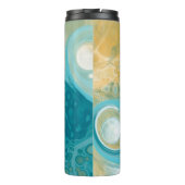 Ocean Blue Waves en Sandy Brown Fluid Art Thermosbeker (Achterkant)