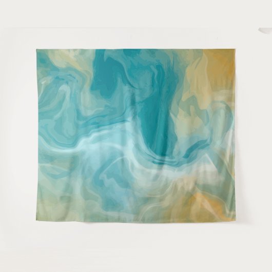 Ocean Blue Waves en Sandy Brown Fluid Art Wandkleed (Voorkant (horizontaal))