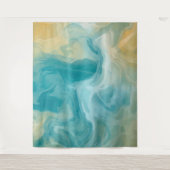 Ocean Blue Waves en Sandy Brown Fluid Art Wandkleed (Voorkant)