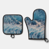 Ocean Blue Waves Ovenwant & Pannenlap Set (Voorkant)
