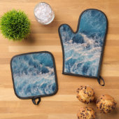 Ocean Blue Waves Ovenwant & Pannenlap Set (Top down)