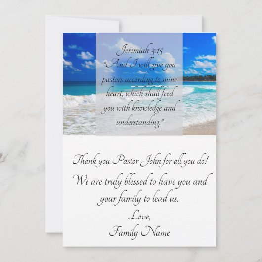 Ocean Blue Waves Pastor Waardering Bedankkaart (Achterkant)