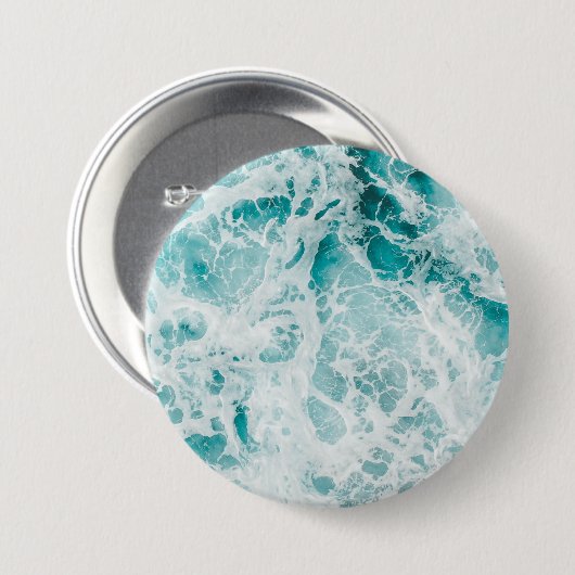Ocean Blue Waves Ronde Button 7,6 Cm (Voorkant /achterkant)