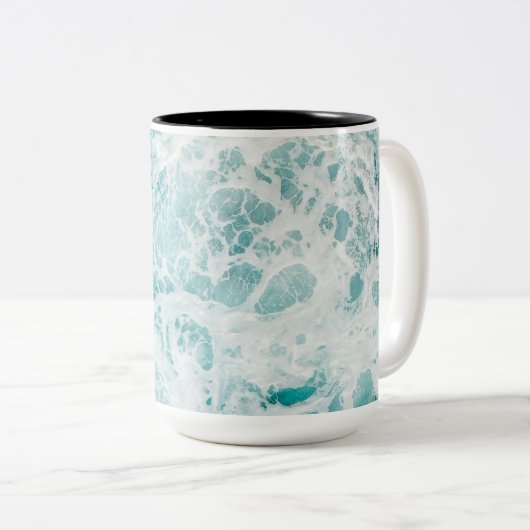 Ocean Blue Waves Tweekleurige Koffiemok (Voorkant rechts)