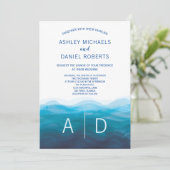 Ocean Blue Waves Waterverf Wedding Invitation Kaart (Staand voorkant)