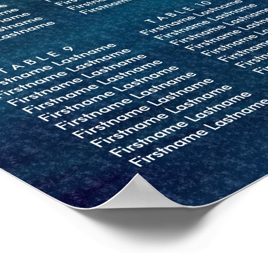 Ocean Blue Waves Waterverf Wedding Seding Chart Poster (Hoek)