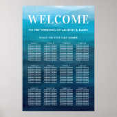 Ocean Blue Waves Waterverf Wedding Seding Chart Poster (Voorkant)