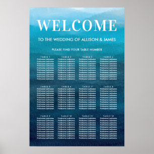 Ocean Blue Waves Waterverf Wedding Seding Chart Poster