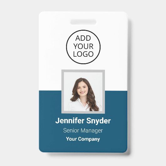 Ocean Blue, Werknemer Foto ID w / QR Code, Bedrijf Badge (Voorkant)