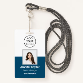 Ocean Blue, Werknemer Foto ID w / QR Code, Bedrijf Badge