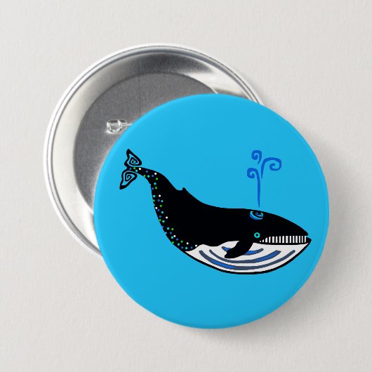 Ocean Blue WHALE - Bedreigd dier - Ronde Button 7,6 Cm (Voorkant /achterkant)