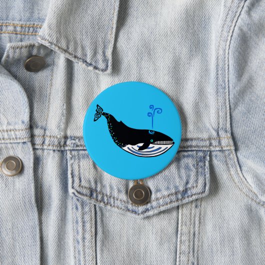 Ocean Blue WHALE - Bedreigd dier - Ronde Button 7,6 Cm (In situ)