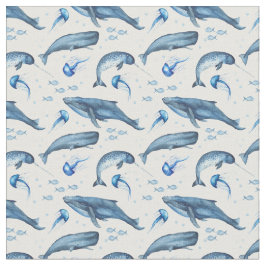 Ocean Blue Whale Jellyfish Patroon Stof
