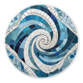 Ocean Blue Whirl Swirly Zee Abstract Faux Mosaic Keramische Knop