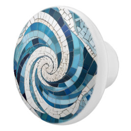 Ocean Blue Whirl Swirly Zee Abstract Faux Mosaic Keramische Knop