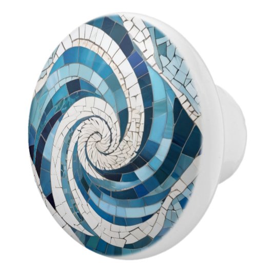 Ocean Blue Whirl Swirly Zee Abstract Faux Mosaic Keramische Knop (Rechts)