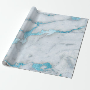Ocean Blue White Grey Marble Shiny Brushes Cadeaupapier