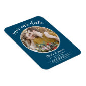 Ocean Blue White Moderne Ronde Foto Save the Date Magneet (Rechterzijde)