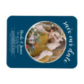Ocean Blue White Moderne Ronde Foto Save the Date Magneet (Horizontaal)