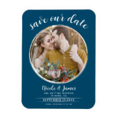Ocean Blue White Moderne Ronde Foto Save the Date Magneet (Verticaal)