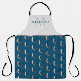 Ocean Blue White Monogram Name Troutatiepatroon Schort