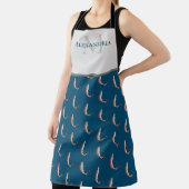 Ocean Blue White Monogram Name Troutatiepatroon Schort (Insitu)