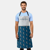 Ocean Blue White Monogram Name Troutatiepatroon Schort (Gedragen)