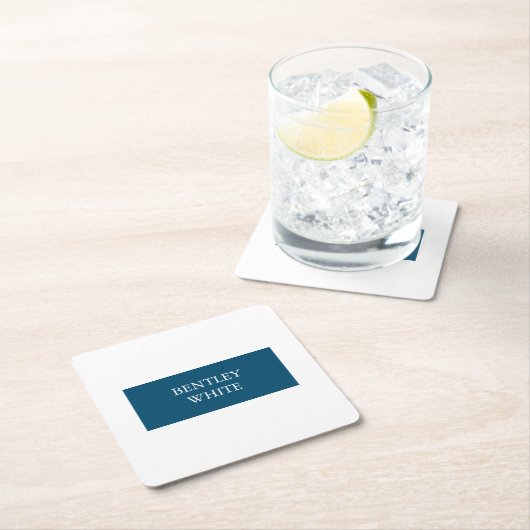 Ocean Blue White Simple Plain Jouw naam Kartonnen Onderzetters (Insitu)