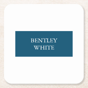 Ocean Blue White Simple Plain Jouw naam Kartonnen Onderzetters