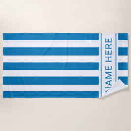 Ocean Blue White Stripe Handdoek met Jouw naam