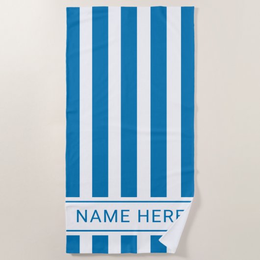 Ocean Blue White Stripe Handdoek met Jouw naam (Voorkant)