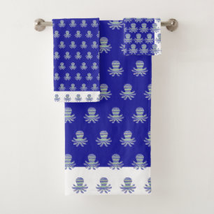 Ocean Blue White Trim Octopus Kinder badhanddoek S Bad Handdoek