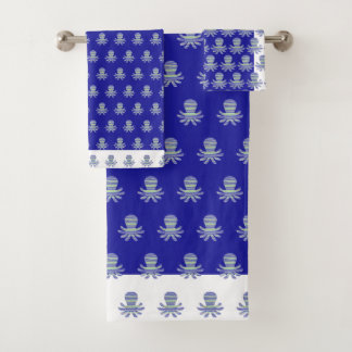 Ocean Blue White Trim Octopus Kinder badhanddoek S Bad Handdoek