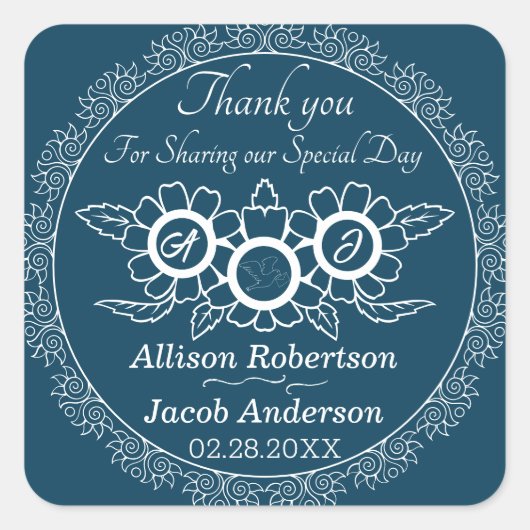 Ocean Blue & White Wedding classic ronde sticker (Voorkant)