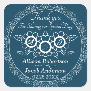 Ocean Blue & White Wedding classic ronde sticker