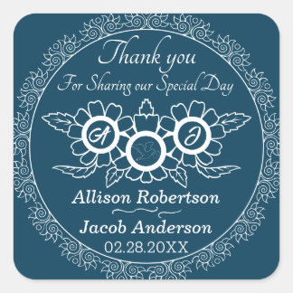 Ocean Blue & White Wedding classic ronde sticker