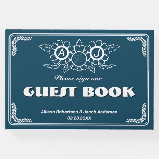 Ocean Blue & White Wedding Gastenboek (Voorkant)