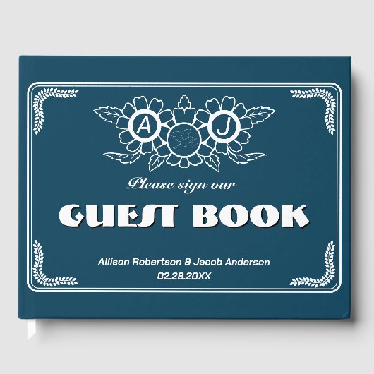Ocean Blue & White Wedding Gastenboek (Voorkant)