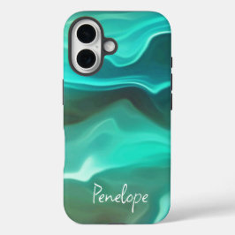 Ocean Blue Zee Golven Abstract met Jouw naam iPhone 16 Hoesje