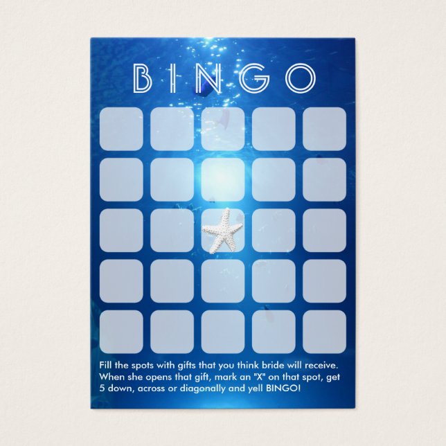 Ocean Blue Zee thema 5x5 bruids bingo Kaart (Voorkant)